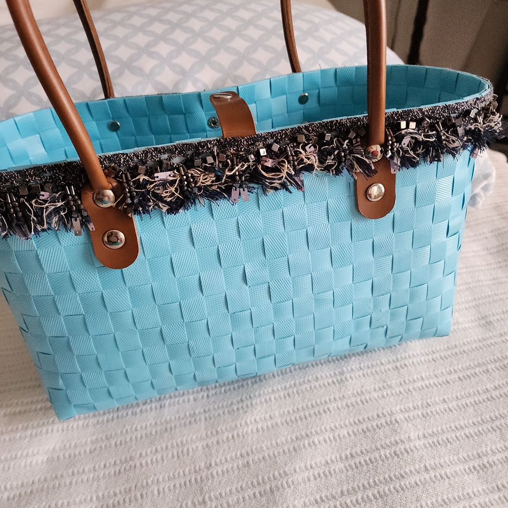 NWOT tylish Blue Woven Tote Bag